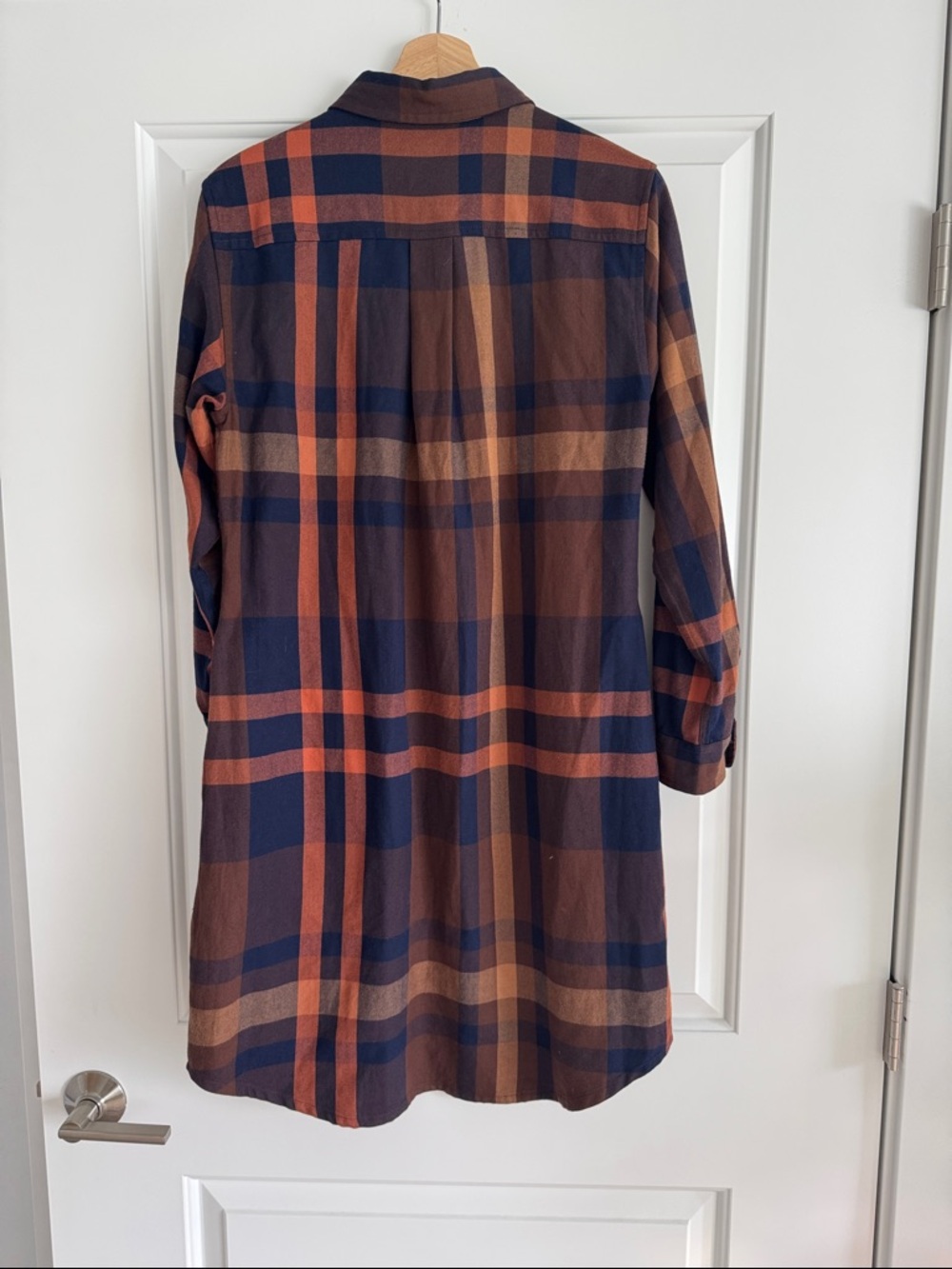 Bridge & Burn Plaid Button Down Shirt Dress / tunic / long top Rust Navy Brown - Picture 2 of 5